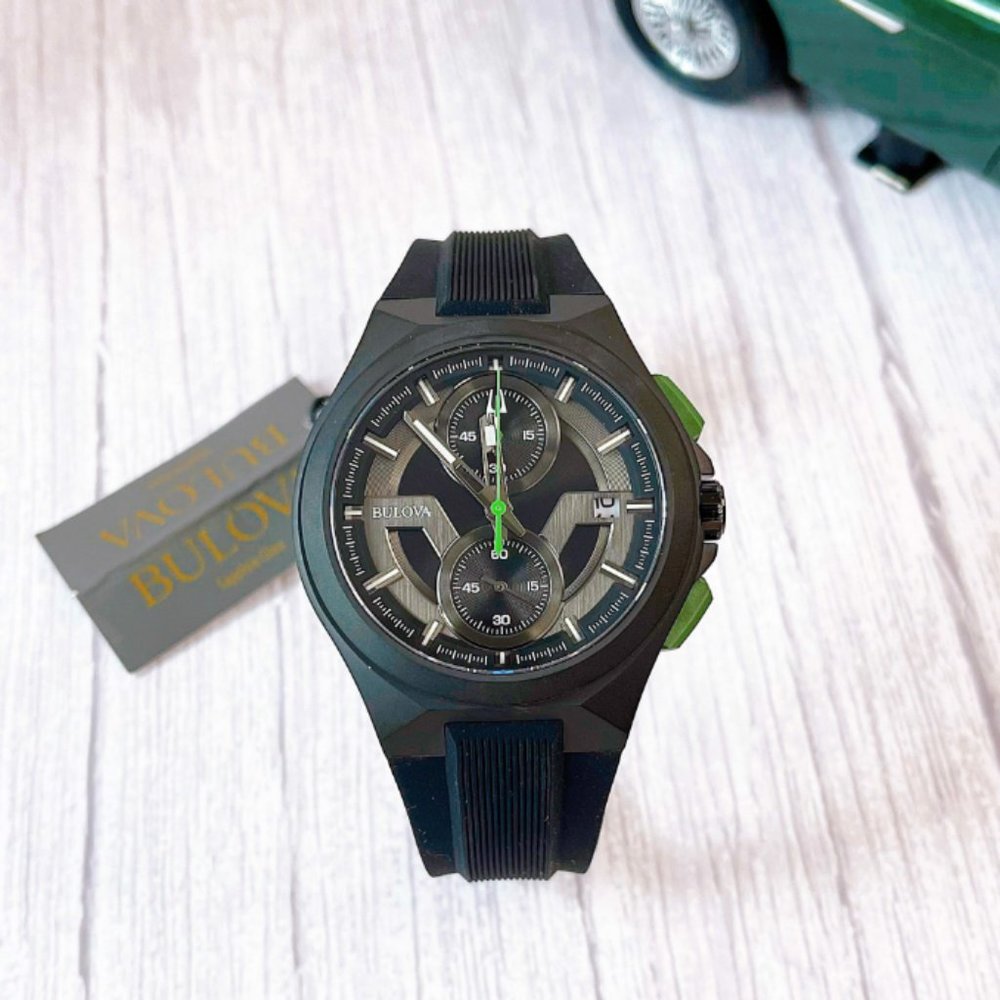 Bulova 46mm Black Green Calendar Men's Watch